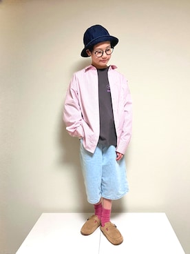 「GU（ジーユー）のアイテム（シャツ/ブラウス、ピンク系）」を使った、syun★さん（キッズ・149cm）の春コーディネート