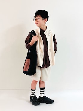 「アイテム（シャツ/ブラウス、ブラウン系）」を使った、syun★さん（キッズ・135cm）の秋コーディネート