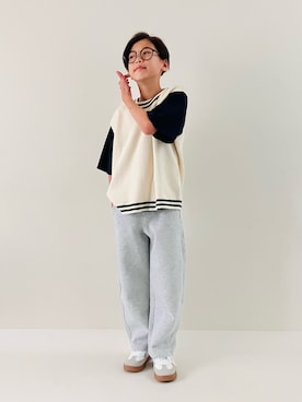 「and D. petit main（アンドディープティマイン）の【綿100%】バックメッセージロゴ半袖T（Tシャツ/カットソー）」を使った、syun★さん（キッズ・146cm）の夏コーディネート