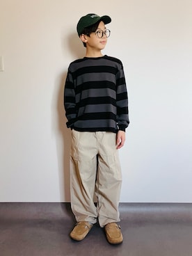 「アイテム（カーゴパンツ、ベージュ系）」を使った、syun★さん（キッズ・152cm）の秋コーディネート