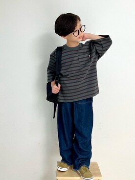 「CIAOPANIC TYPY（チャオパニックティピー）のOSORO USAコットン7分袖ボーダーTee（Tシャツ/カットソー）」を使った、syun★さん（キッズ・126cm）の夏コーディネート