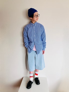 「CIAOPANIC TYPY（チャオパニックティピー）の【KIDS】カラーリブビーニー（ニットキャップ/ビーニー、ブルー系）」を使った、syun★さん（キッズ・149cm）の春コーディネート
