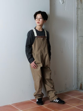 「アイテム（オールインワン・サロペット、ベージュ系）」を使った、syun★さん（キッズ・146cm）の秋コーディネート
