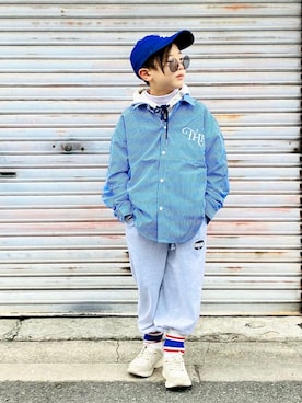 「カラーソックス」｜「アイテム（スウェットパンツ）」を使った、syun★さん（キッズ・131cm）の冬コーディネート