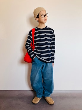 「GU（ジーユー）のアイテム（パンツ）」を使った、syun★さん（キッズ・152cm）の秋コーディネート