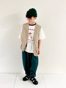 「カラーソックス」｜「アイテム（ニットキャップ/ビーニー）」を使った、syun★さん（キッズ・135cm）の夏コーディネート