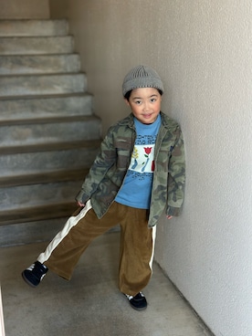 「Life Support Products（ライフサポートプロダクツ）の【プチプラ】プリント半袖Ｔ（Tシャツ/カットソー、ブルー系）」を使った、utaさん（キッズ・110cm）の春コーディネート