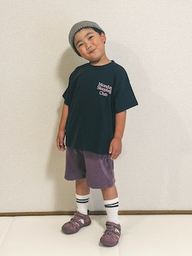 「LOWRYS FARM（ローリーズファーム）のMonday Sleeping Club ロゴプリントＴ 661480（Tシャツ/カットソー、ブルー系）」を使った、utaさん（キッズ・110cm）の夏コーディネート
