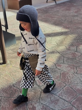 「アイテム（ニットキャップ/ビーニー）」を使った、utaさん（キッズ・110cm）の冬コーディネート