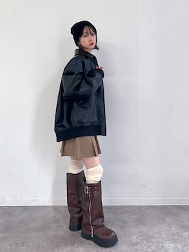「アイテム（ミリタリージャケット）」を使った、maoさん（レディース・153cm）の秋コーディネート