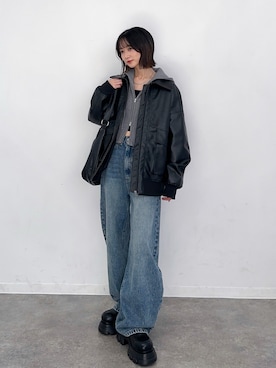 「アイテム（ミリタリージャケット）」を使った、maoさん（レディース・153cm）の秋コーディネート