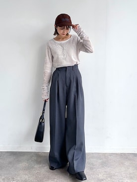 「アイテム（スラックス）」を使った、maoさん（レディース・153cm）の秋コーディネート