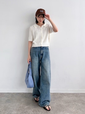 「NOGLE（ノグル）の【NOGLE/ノグル】ワイドケミカルデニム（デニムパンツ、ブルー系）」を使った、maoさん（レディース・153cm）の夏コーディネート