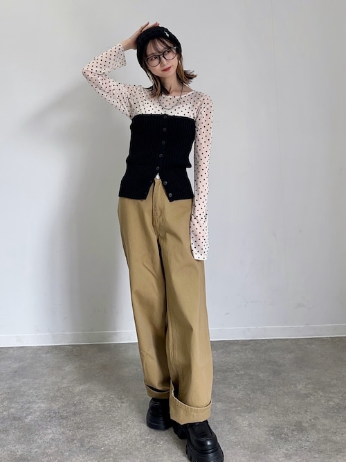 【タグ付き新品】MameKurogouchi 25SS シアートップス Nature Pattern Sheer Knitted Crew Neck Top - black - Mame