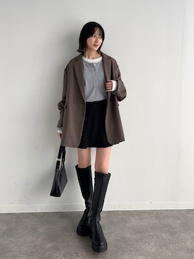 「NOGLE（ノグル）の【NOGLE/ノグル】ドットレイヤードヘンリーネックリブロンT（Tシャツ/カットソー、グレー系）」を使った、maoさん（レディース・153cm）の春コーディネート