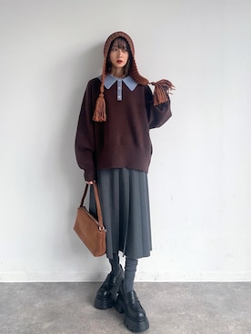 「スカートコーデ」｜「アイテム（ローファー）」を使った、maoさん（レディース・153cm）の冬コーディネート