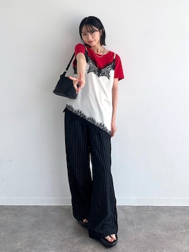 「NOGLE（ノグル）のアイテム（Tシャツ/カットソー）」を使った、maoさん（レディース・153cm）の夏コーディネート