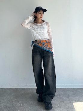「アイテム（バンダナ/スカーフ）」を使った、maoさん（レディース・153cm）の夏コーディネート