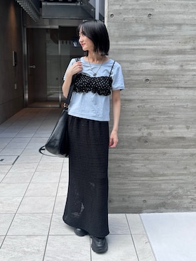 「NOGLE（ノグル）の【NOGLE/ノグル】コンパクトTシャツ（Tシャツ/カットソー、ブルー系）」を使った、maoさん（レディース・153cm）の夏コーディネート