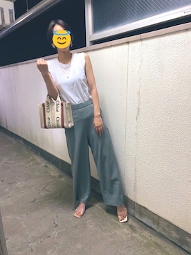 「HANES（ヘインズ）の【WEB限定】Hanes(ヘインズ) 2PスリーブレスTシャツ（Tシャツ/カットソー）」を使った、ちゃんさん（レディース・159cm）の夏コーディネート