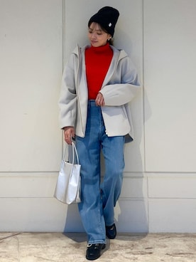 「アイテム（ニットキャップ/ビーニー、グレー系）」を使った、wanchanさん（レディース・160cm）の冬コーディネート
