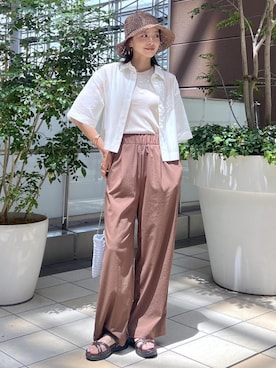 「アイテム（帽子、ブラウン系）」を使った、wanchanさん（レディース・160cm）の夏コーディネート