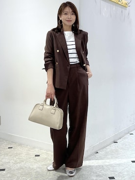 「ROPE' PICNIC（ロペピクニック）のワイドスクエアボストンバッグ/2WAY（ボストンバッグ、ホワイト系）」を使った、wanchanさん（レディース・160cm）の春コーディネート