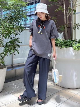 「アイテム（帽子、ベージュ系）」を使った、wanchanさん（レディース・160cm）の夏コーディネート