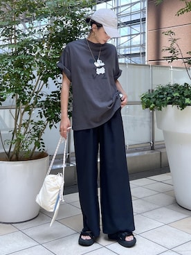 「チャコールグレー」｜「アイテム（パンツ）」を使った、wanchanさん（レディース・160cm）の夏コーディネート