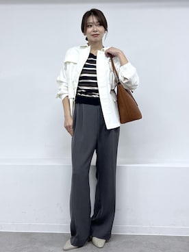 「ROPE' PICNIC（ロペピクニック）のフルーレットパンチングレーストートバッグ/A4対応（トートバッグ、ブラウン系）」を使った、wanchanさん（レディース・160cm）の春コーディネート