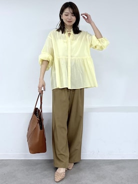 「ROPE' PICNIC（ロペピクニック）のフルーレットパンチングレーストートバッグ/A4対応（トートバッグ、ブラウン系）」を使った、wanchanさん（レディース・160cm）の春コーディネート