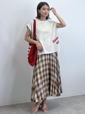 「アイテム（スカート、イエロー系）」を使った、wanchanさん（レディース・160cm）の夏コーディネート
