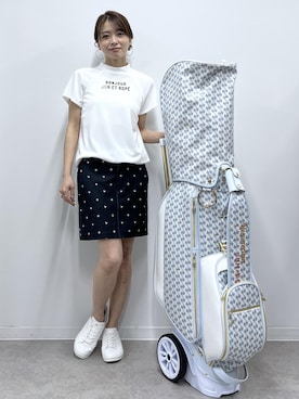 「JUN&ROPE'（ジュンアンドロペ）の強撚スムースドロストモック2WAYプルオーバー/UV（Tシャツ/カットソー、ホワイト系）」を使った、wanchanさん（レディース・160cm）の春コーディネート