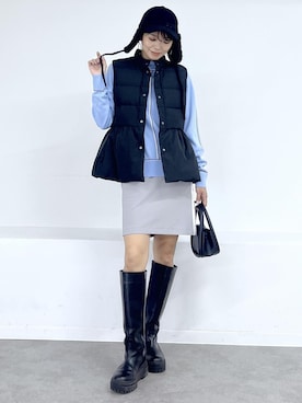 「アイテム（ダウンベスト）」を使った、wanchanさん（レディース・160cm）の秋コーディネート