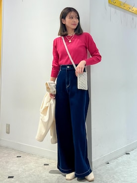 「リブニット」｜「アイテム（ブルゾン）」を使った、wanchanさん（レディース・160cm）の春コーディネート