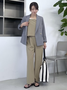 「ROPE' PICNIC（ロペピクニック）のレイヤードオールインワン（つなぎ/オールインワン、ベージュ系）」を使った、wanchanさん（レディース・160cm）の春コーディネート