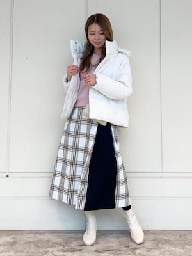 「ROPE' PICNIC（ロペピクニック）の【撥水】GREEN DOWN MINOTECK/フード取り外しショートダウン/リンクコーデ（ダウンジャケット/コート）」を使った、wanchanさん（レディース・160cm）の冬コーディネート