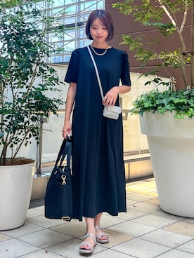 「クルーネック」｜「アイテム（ワンピース）」を使った、wanchanさん（レディース・160cm）の夏コーディネート