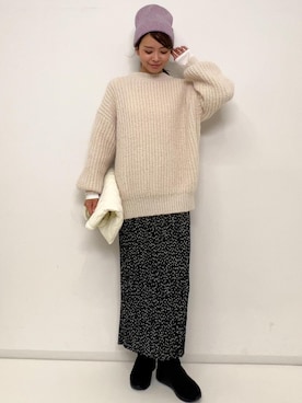 「アイテム（ニットキャップ/ビーニー、パープル系）」を使った、wanchanさん（レディース・160cm）の秋コーディネート
