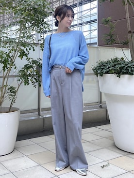 「ROPE' PICNIC（ロペピクニック）のフラットワンショルダーバッグ（ショルダーバッグ、ブラック系）」を使った、wanchanさん（レディース・160cm）の春コーディネート