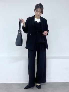 「ROPE' PICNIC（ロペピクニック）のVカットソフトバブーシュ（パンプス、ブラック系）」を使った、wanchanさん（レディース・160cm）の春コーディネート