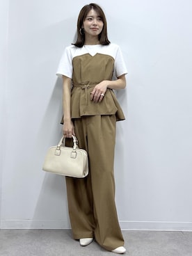 「ROPE' PICNIC（ロペピクニック）のワイドスクエアボストンバッグ/2WAY（ボストンバッグ、ホワイト系）」を使った、wanchanさん（レディース・160cm）の春コーディネート