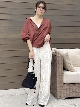 「ROPE' PICNIC（ロペピクニック）の巾着ショルダーバッグ/撥水・3WAY（ショルダーバッグ、ブラック系）」を使った、wanchanさん（レディース・160cm）の春コーディネート