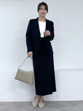 「ROPE' PICNIC（ロペピクニック）のフラットワンショルダーバッグ（ショルダーバッグ、ベージュ系）」を使った、wanchanさん（レディース・160cm）の春コーディネート