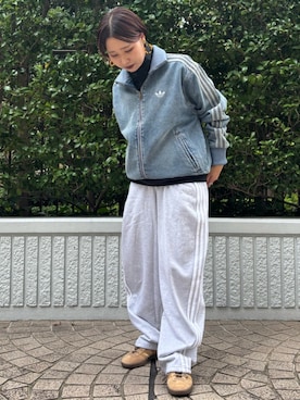 「adidas（アディダス）のファイヤーバード アディカラー デニム トラックトップ / ジャージ / アディダスオリジナルス adidas Originals（デニムジャケット、ブルー系）」を使った、SRさん（レディース・155cm）の秋コーディネート