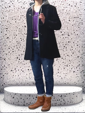「Vネック」｜「アイテム（その他アウター）」を使った、achanstyle5さん（レディース・162cm）の冬コーディネート