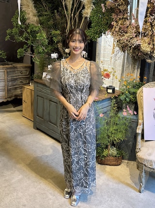 Kana ドレス 刺繍レース チュールスリーブ コクーン パーティー