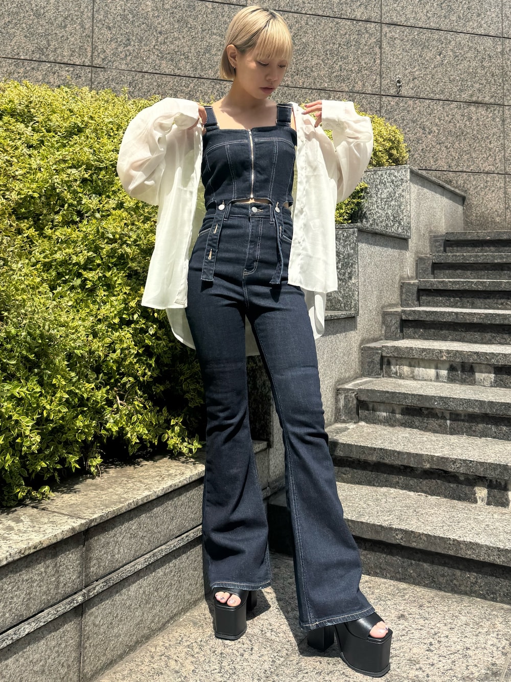 EMODA（エモダ）の「コルセットハングデニムサロペット