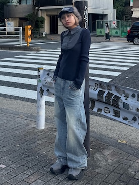 「EMODA（エモダ）のアイテム（キャップ）」を使った、小宮山真代さん（レディース・156cm）の秋コーディネート