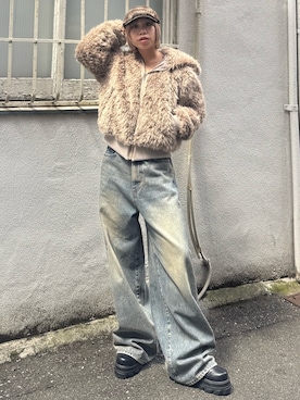 「アイテム（ハンチング/ベレー帽）」を使った、小宮山真代さん（レディース・156cm）の秋コーディネート